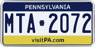 PA license plate MTA2072