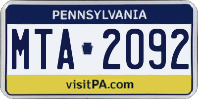 PA license plate MTA2092