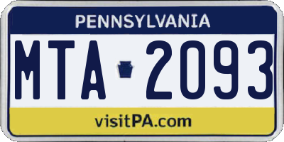 PA license plate MTA2093
