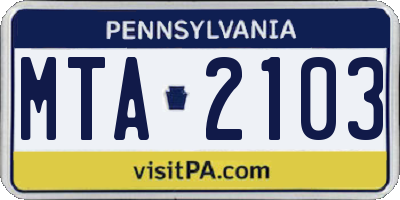 PA license plate MTA2103