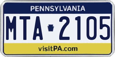 PA license plate MTA2105