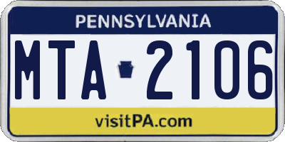 PA license plate MTA2106