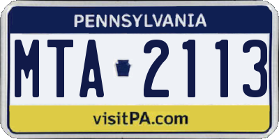 PA license plate MTA2113