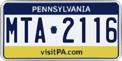 PA license plate MTA2116