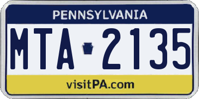 PA license plate MTA2135
