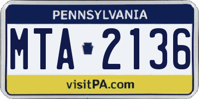 PA license plate MTA2136