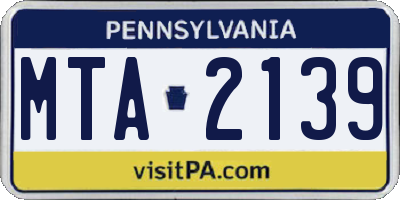 PA license plate MTA2139