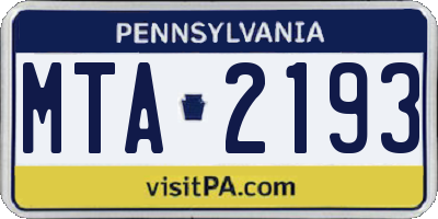 PA license plate MTA2193