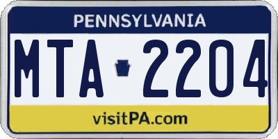 PA license plate MTA2204