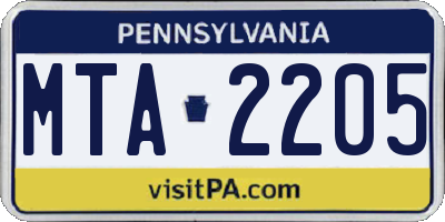 PA license plate MTA2205