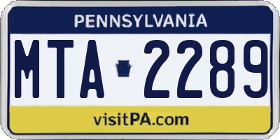 PA license plate MTA2289