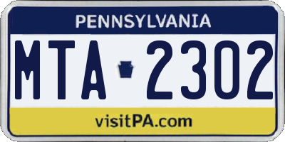 PA license plate MTA2302