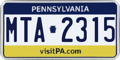 PA license plate MTA2315