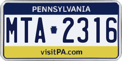 PA license plate MTA2316