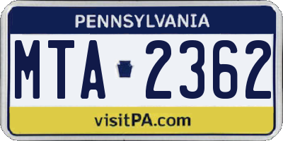 PA license plate MTA2362