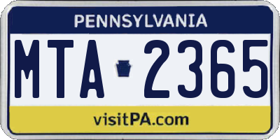PA license plate MTA2365