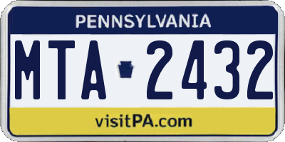 PA license plate MTA2432