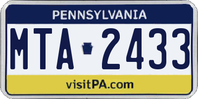 PA license plate MTA2433