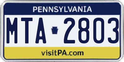 PA license plate MTA2803