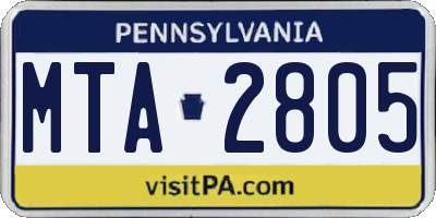 PA license plate MTA2805
