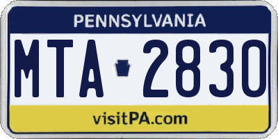 PA license plate MTA2830