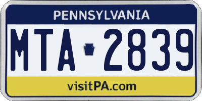 PA license plate MTA2839