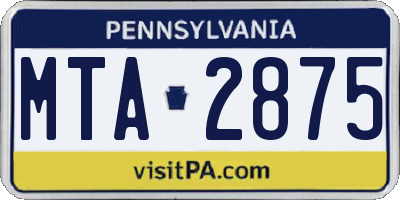 PA license plate MTA2875