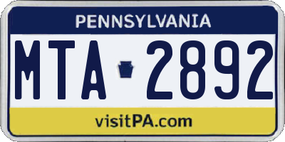 PA license plate MTA2892