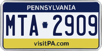 PA license plate MTA2909