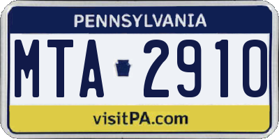PA license plate MTA2910