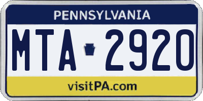 PA license plate MTA2920
