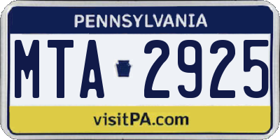 PA license plate MTA2925