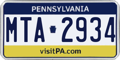 PA license plate MTA2934