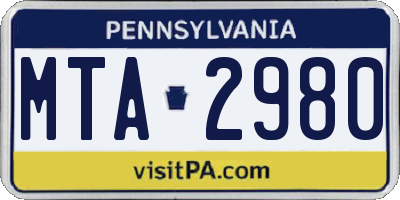 PA license plate MTA2980