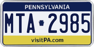 PA license plate MTA2985