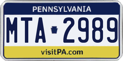 PA license plate MTA2989