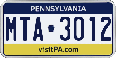PA license plate MTA3012