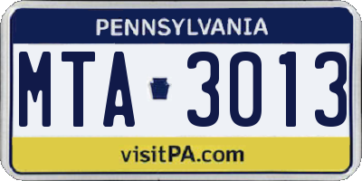 PA license plate MTA3013