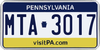 PA license plate MTA3017