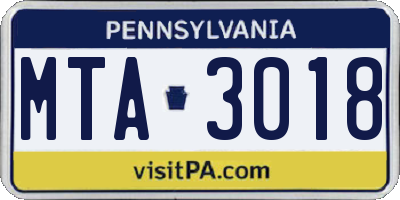 PA license plate MTA3018