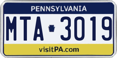 PA license plate MTA3019