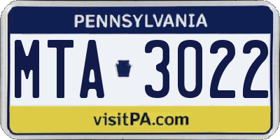 PA license plate MTA3022
