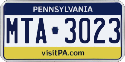 PA license plate MTA3023
