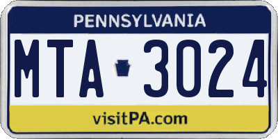 PA license plate MTA3024