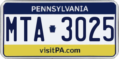 PA license plate MTA3025