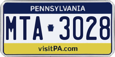 PA license plate MTA3028