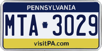 PA license plate MTA3029