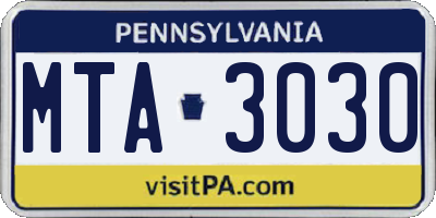 PA license plate MTA3030