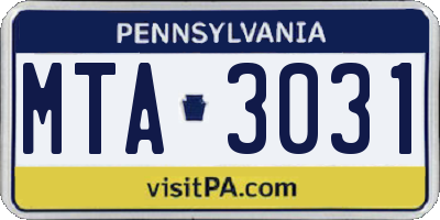 PA license plate MTA3031