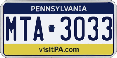 PA license plate MTA3033